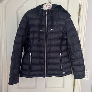 Andrew Marc Blue Hooded Puffer Jacket